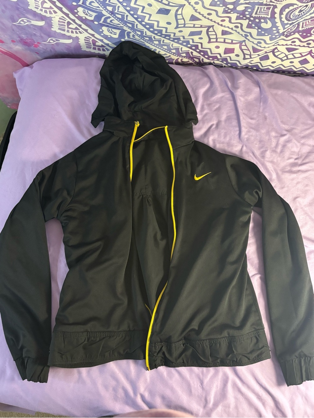 Nike Black Hooded Bomber Jacket with Yellow Accents